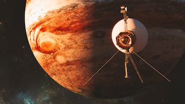 View of the planet Jupiter. Voyager probe in exploration around the planet. Solar system. 3d rendering. Element of this image is furnished by Nasa
https://nasa3d.arc.nasa.gov/detail/jup0vss1
