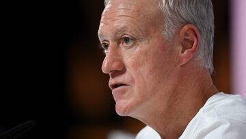 France's coach Didier Deschamps gives a press conference in Doha on December 17, 2022 on the eve of the Qatar 2022 World Cup football match between Argentina and France. (Photo by FRANCK FIFE / AFP)