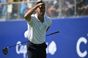 Novak Djokovic observa la trayectoria de su golpe. 