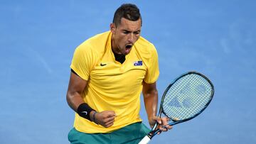 Nick Kyrgios celebra un punto durante el partido ante John Isner en la eliminatoria de Copa Davis entre Australia y Estados Unidos.