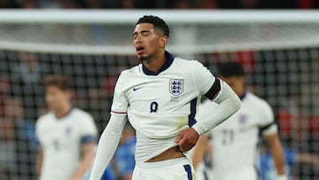 Soccer Football - UEFA Nations League - Group B2 - England v Greece - Wembley Stadium, London, Britain - October 10, 2024 England's Jude Bellingham looks dejected after Greece's Vangelis Pavlidis scores their second goal REUTERS/Toby Melville