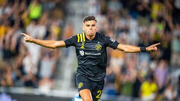 Miguel Berry celebra uno de sus goles en la MLS con Columbus Crew.