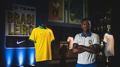 Vinicius models new Brazil Copa América white shirt