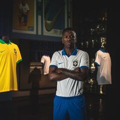 Vinicius models new Brazil Copa América white shirt
