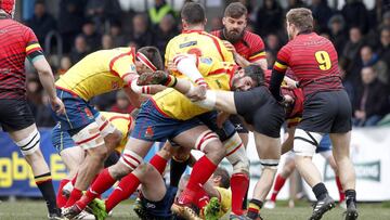 Imagen del partido de rugby entre B&eacute;lgica y Espa&ntilde;a de clasificaci&oacute;n para el Mundial de Rugby 2019.