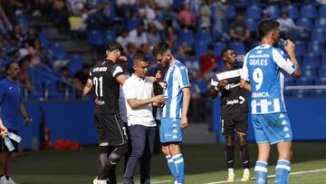 Adrián Lapeña y Borja Jiménez en un partido del Deportivo en Riazor.