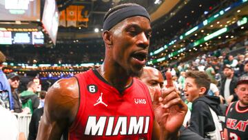 BOSTON, MASSACHUSETTS - MAY 19: Jimmy Butler #22 of the Miami Heat leaves the court after defeating the Boston Celtics 111-105 in game two of the Eastern Conference Finals at TD Garden on May 19, 2023 in Boston, Massachusetts. NOTE TO USER: User expressly acknowledges and agrees that, by downloading and or using this photograph, User is consenting to the terms and conditions of the Getty Images License Agreement.   Adam Glanzman/Getty Images/AFP (Photo by Adam Glanzman / GETTY IMAGES NORTH AMERICA / Getty Images via AFP)