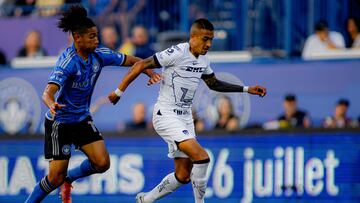 (L-R), Nathan Saliba of Montreal y Robert Ergas of Pumas during the game CF Montreal vs Pumas UNAM, corresponding to the group stage of the Leagues Cup 2023, at Saputo Stadium, on July 22, 2023.

<br><br>

(I-D), Nathan Saliba de Montreal y Robert Ergas de Pumas durante el partido CF Montreal vs Pumas UNAM, correspondiente a la fase de grupos de la Leagues Cup 2023, en el Estadio Saputo, el 22 de Julio de 2023.