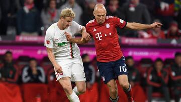 Arjen Robben durante el partido entre Bayern Múnich y Augsburgo en el Allianz Arena por la fecha 5 de la Bundesliga