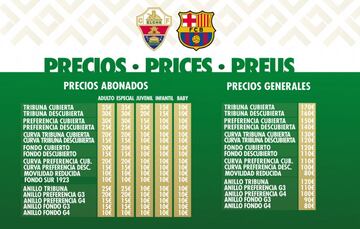 Los precios del Elche-Barcelona.