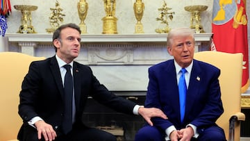 French President Emmanuel Macron and U.S. President Donald Trump meet at the White House in Washington, D.C., U.S., February 24, 2025. REUTERS/Brian Snyder