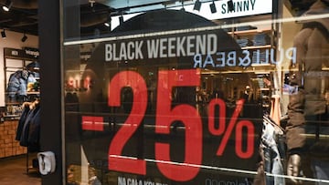 The 'Black Weekend' poster seen on a shop window in Krakow's Galeria Krakowska.
On Thursday, November 24, 2022, in Krakow, Lesser Poland Voivodeship, Poland. (Photo by Artur Widak/NurPhoto via Getty Images)