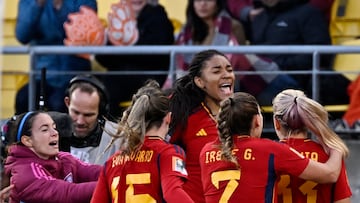 Wellington (New Zealand), 10/08/2023.- Spain celebrate Salma Paralluelo's (3-R) goal in extra time during the FIFA Women's World Cup 2023 Quarter Final soccer match between Spain and the Netherlands in Wellington, New Zealand, 11 August 2023. (Mundial de Fútbol, Países Bajos; Holanda, Nueva Zelanda, España) EFE/EPA/MASANORI UDAGAWA AUSTRALIA AND NEW ZEALAND OUT