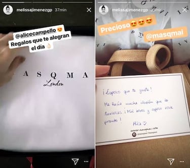 Alice Campello 'alegra el d¨ªa' a Melissa Jim¨¦nez con un regalo