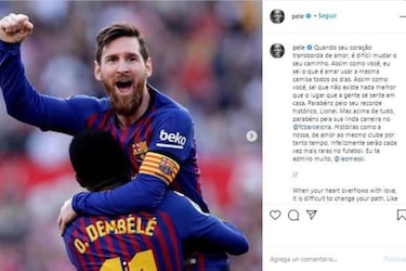 Messi alcanza a Pel¨¦, que le env¨ªa un emotivo mensaje