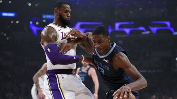 Dec 23, 2018; Los Angeles, CA, USA; Memphis Grizzlies forward Jaren Jackson Jr. (13) attempts to drive to the basket while Los Angeles Lakers forward LeBron James (23) defends during the first quarter at Staples Center. Mandatory Credit: Kelvin Kuo-USA TODAY Sports