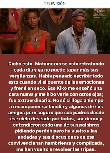 Mercedes Mil¨¢ se despacha contra Kiko Matamoros y pide su expulsi¨®n de ¡®Supervivientes¡¯