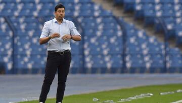 Rayyan's Chilean coach Nicolas Cordova looks on during the AFC Champions League group A match between Qatar's Al-Rayyan and UAE's Sharjah on April 19, 2022, at the King Fahd stadium in the capital Riyadh. (Photo by AFP) (Photo by -/AFP via Getty Images)