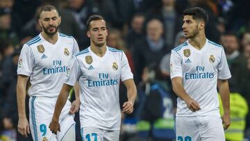 Benzema, Lucas y Asensio, en un partido del Real Madrid.