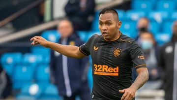 Alfredo Morelos durante un partido con Rangers.