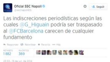 El Nápoles desmiente contactos con el Barça por Higuaín