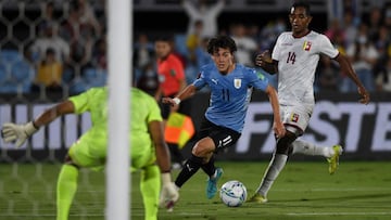 Facundo Pellistri en el partido de Uruguay ante Venezuela en Montevideo.