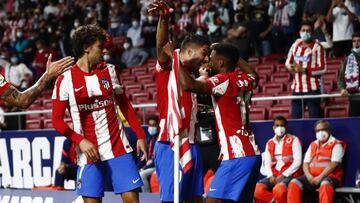 Joao Félix, Luis Suárez y Lemar con el Atlético.