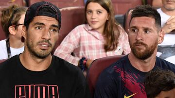Los delantero del Barcelona, Luis Suárez y Leo Messi, durante un partido.