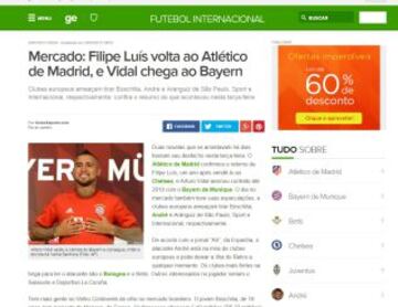 Globoesporte de Brasil también tuvo a Arturo Vidal entre sus noticias del día.