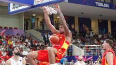 Spanish player Willy Hernangomez (C) in action during the Eurobasket 2022 group A game between Georgia and Spain in Tbilisi, Georgia, 03 September 2022.