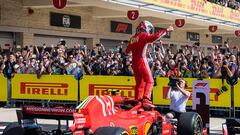 Raikkonen celebra su &uacute;ltima victoria con Ferrari en el GP de Austin 2018.