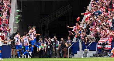Los jugadores del Atlético de Madrid celebran el 1-0 de Le Normand. 