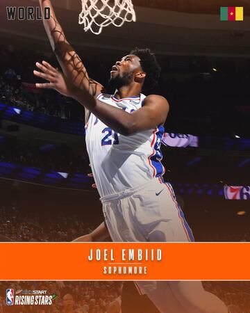 Joel Embiid (Pívot, Philadelphia 76ers, sophomore, Camerún).