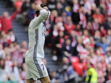 Cristiano Ronaldo after having a goal ruled out for offside.