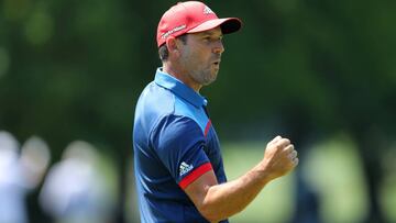 Sergio Garcia celebra un putt en el segundo green durante la primera jornada del BMW International Open.