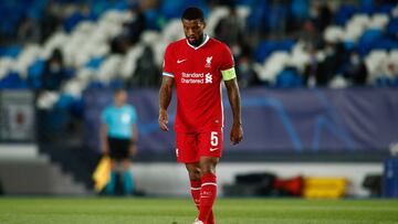 Georginio Wijnaldum of Liverpool laments during the UEFA Champions League, Quarter finals round 1, football match played between Real Madrid and Liverpool FC at Alfredo Di Stefano stadium on April 06, 2021 in Valdebebas, Madrid, Spain.
 AFP7 
 06/04/2021 