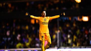 Luis Malagon of America during the 8th round match between America and Cruz Azul as part of the Torneo Clausura 2024 Liga BBVA MX at Azteca Stadium on February 24, 2024 in Mexico City, Mexico.