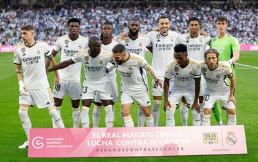 Kepa; Carvajal, Tchouameni, Rüdiger, Mendy; Valverde, Camavinga, Modric; Bellingham; Joselu y Vinicius.