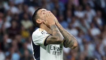 Soccer Football - Champions League - Group C - Real Madrid v 1. FC Union Berlin - Santiago Bernabeu, Madrid, Spain - September 20, 2023  Real Madrid's Joselu reacts REUTERS/Isabel Infantes