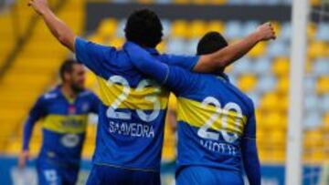 Rafael Viotti, a la derecha, marcó el primer gol de Everton sobre Temuco.