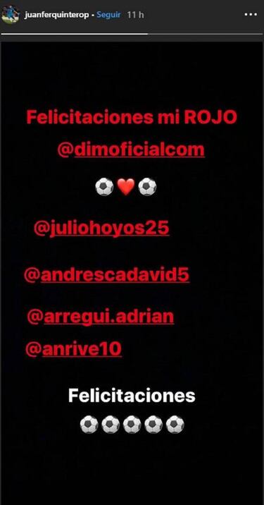 Quintero, feliz por la clasificación del DIM en Copa Libertadores