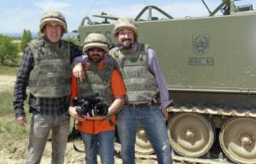 Nuestros compañeros Héctor Martínez (periodista), José Miguel Buera (AStv) y Jesús Rubio (fotógrafo).