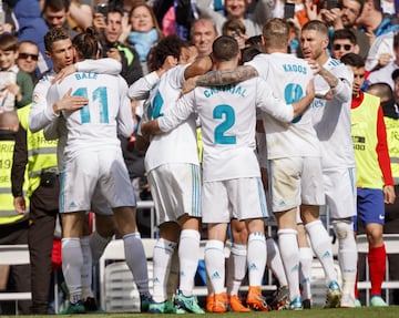 Cristiano Ronaldo celebrates after scoring with his teammates.