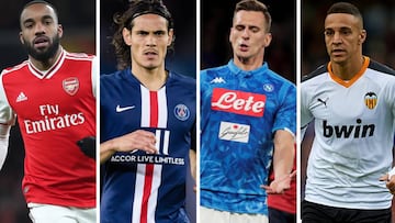 Lacazette, Cavani, Milik y Rodrigo.