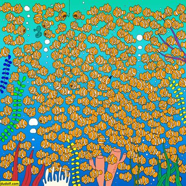 Reto visual: ¿Puedes encontrar el pequeño pez dorado entre los peces payaso?