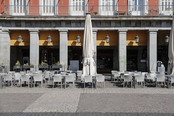 Empty terrace in Plaza Mayor.