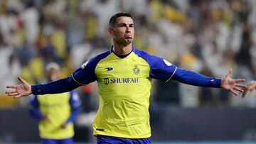 Soccer Football - Saudi Pro League - Al Nassr v Al Shabab - KSU Stadium, Riyadh, Saudi Arabia - May 23, 2023 Al Nassr's Cristiano Ronaldo celebrates scoring their third goal REUTERS/Ahmed Yosri
