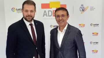 El Secretario General del Deporte y la Actividad F&iacute;sica de la Generalitat de Catalu&ntilde;a, Gerard Figueras, y el presidente de ADESP Jos&eacute; Hidalgo.