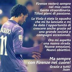 Juan Cuadrado se despide de la Fiore con emotivo mensaje