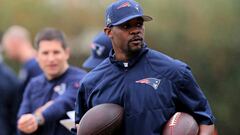 TEMPE, AZ - JANUARY 30:  Safeties coach Brian Flores gets the balls ready for drills during the New England Patriots Super Bowl XLIX Practice on January 30, 2015 at the Arizona Cardinals Practice Facility in Tempe, Arizona.  (Photo by Elsa/Getty Images)